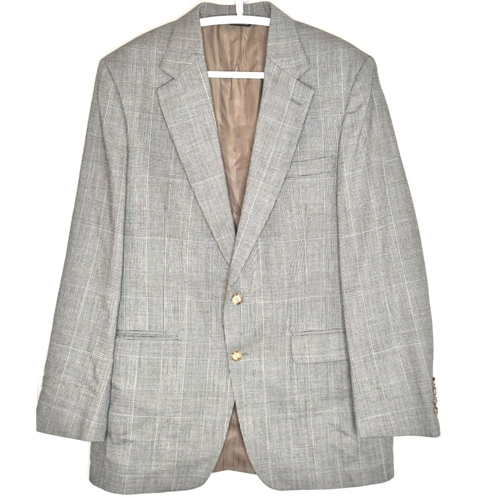 Vintage Mens Grey Glen Plaid Two Button Blazer Sport Coat Made in‎ USA Business